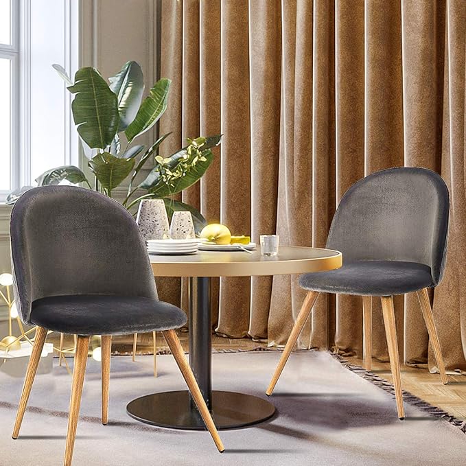CangLong Modern Set of 2 Dining Chairs Mid Century Modern Accent Velvet Upholstered Leisure Side Chairs with Gold Metal Legs forDining, Living, Kitchen, Bedroom, Guest Room, Light Grey - LeafyLoom