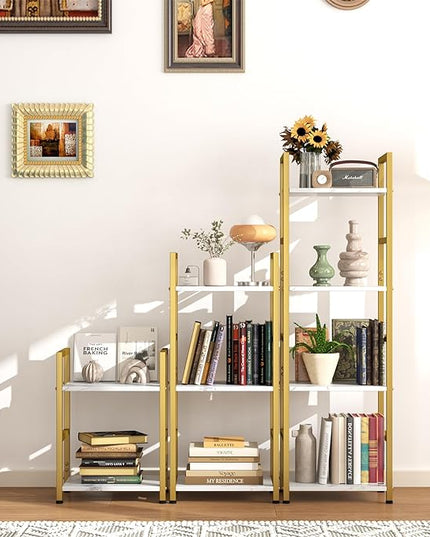 Small Bookshelf for Small Space, 2 Tier Bookcase Narrow Book Case Storage Organizer Book Shelf for Living Room, Bedroom and Office, Easy Assembly(2 Tier,Gold) - LeafyLoom