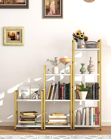 4 Tier Bookshelf, Small Book Shelf Industrial Bookcase, Metal Narrow Book Case Book Storage Organizer,Bookshelves for Bedroom Office Living Room(4 Tier,Gold) - LeafyLoom