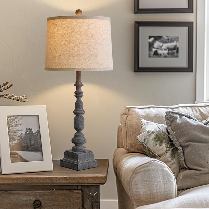 Oneach 27.75" Single Table Lamp for Living Room, Farmhouse Bedside Lamps with Dual USB Port for Bedroom Kids Room Dorm Office, Rustic Lamps for End Table Nigntstand Resin… - LeafyLoom
