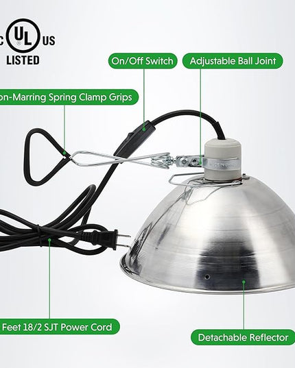 Simple Deluxe Adjustable Clamp Lamp with 10.5" Aluminum Reflector and Bulb Guard, 250W E26 Socket (Bulb Not Included), 6ft 18/2 SJT Cord,Silver - LeafyLoom
