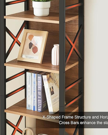 Bookcase, Narrow Bookcase with Cube Storage Shelf, Industrial 6 Tier Slim Bookshelf,Skinny Bookseca for Corner Small Space, Living Room, Bedroom and Home Office, Brown - LeafyLoom
