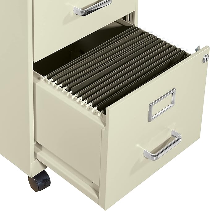 OSP Home Furnishings 2 Drawer Mobile Locking Metal File Cabinet, Tan - LeafyLoom
