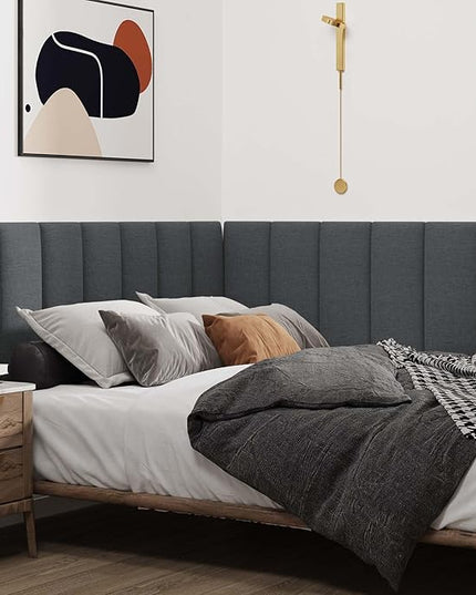 Upholstered Wall Mounted Headboard, 3D Soundproof Wall Panels Peel and Stick Headboard for Twin Size, Reusable and Removable Tufted Bed Headboard in Black(6 Panels, 10" x 24") - LeafyLoom