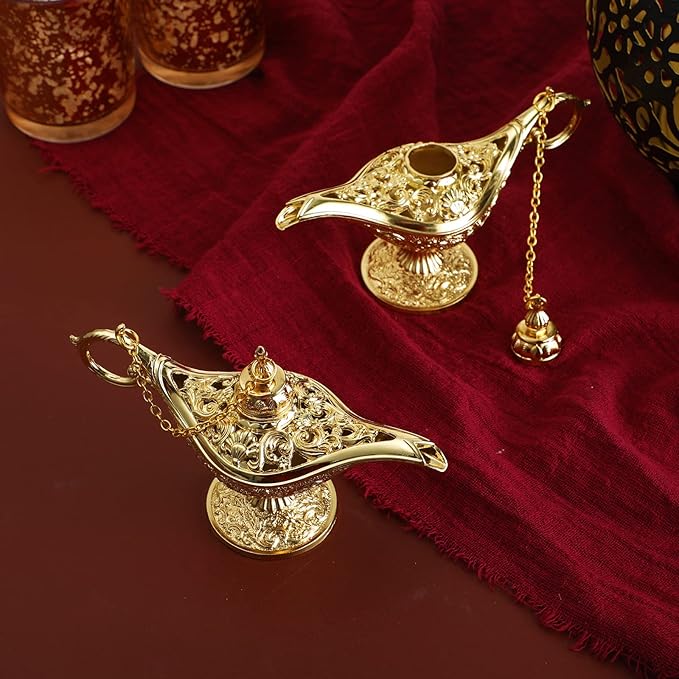 6 Pieces Magic Lamp Halloween Vintage Legend Lamp Wishing Light Costume Lamp Classic Costume Props Lamp Tabletop Decoration for Arabian Costume Props Home Party Birthday Wedding Delicate Gift (Gold) - LeafyLoom