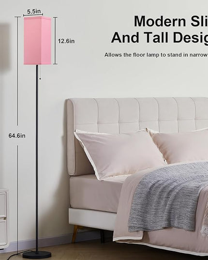 Pink Floor Lamps for Bedroom Modern- 3 Color Temperature Standing Lamps with Pull Chain Switch, Tall Lamp for Office Home Nursery and Hotel, Pole Lamp for Kids Room Reading Girls - LeafyLoom