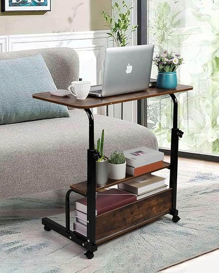Adjustable Home Office Computer Desk Writing Desk with Storage Shelves Simple Style Workstation for Home Office Small Spaces Storage Table with Wheels Mobile Convenient Brownish, XY-1 - LeafyLoom