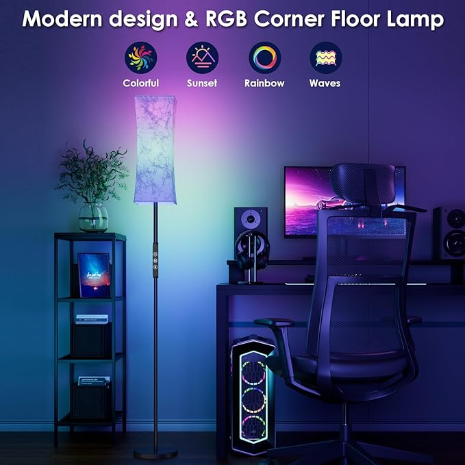 2PC RGB Corner Floor Lamp - 67” Modern Tall Standing LED Light with Remote Touch Switch - 1800K-5500K Ambiance Color Changing Dimmable Floor Lamps for Living Room Bedroom Office Gaming Room NEW - LeafyLoom