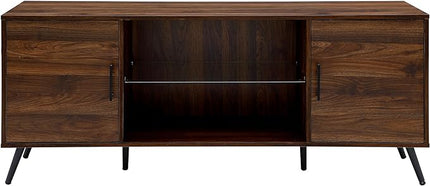 Walker Edison Saxon Mid Century Modern Glass Shelf TV Stand for TVs up to 65 Inches, 60 Inch, Walnut - LeafyLoom