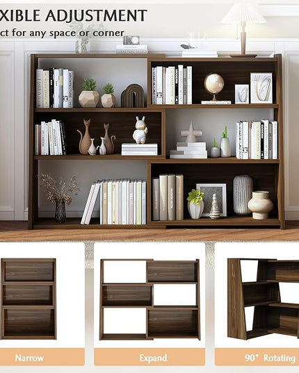 IOTXY Wooden Extendable Shelf Bookcase - 3-Tier Ladder Low Short Bookshelf for Small Space or Corner, Dark Walnut, S - LeafyLoom