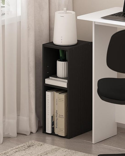 Furinno Fulda 2-Tier Space Saving Storage Shelf Bookcase, 8-Inch Width, Blackwood - LeafyLoom