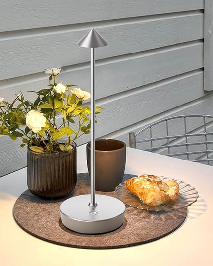 Set of 2 Rechargeable Cordless Table Lamp,6000mAh LED Battery Operated Desk Lamp Touch 3 Color Dimming Portable Outdoor Waterproof Table Light for Patio/Restaurant/Dining/Home (Silver) - LeafyLoom