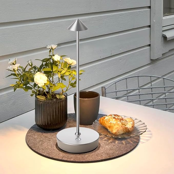 Set of 2 Rechargeable Cordless Table Lamp,6000mAh LED Battery Operated Desk Lamp Touch 3 Color Dimming Portable Outdoor Waterproof Table Light for Patio/Restaurant/Dining/Home (Silver) - LeafyLoom