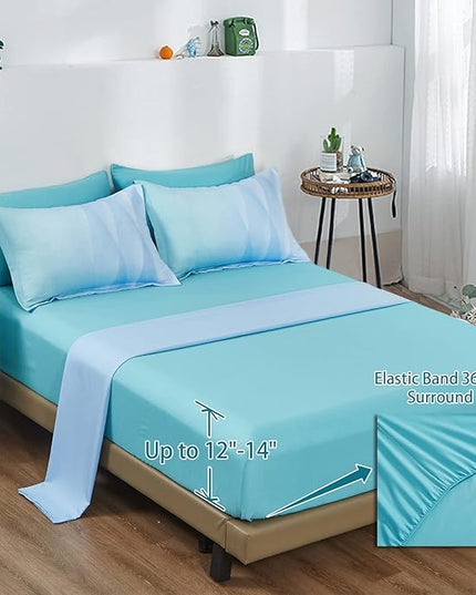 Girls Comforter Set Queen Size Colorful Ombre Blue Yellow Rainbow Bedding Set 7 Pieces Bed in A Bag for Teen Girls Women(1 Comforter, 1 Flat Sheet, 1 Fitted Sheet, 2 Pillow sham, 2 Pillowcases) - LeafyLoom