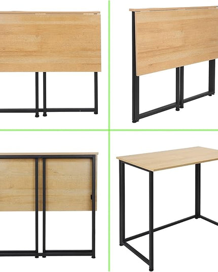 Leopard Outdoor Products Folding Computer Desk for Small Spaces, Space-Saving Home Office Desk, Foldable Computer Table, Laptop Table, Writing Desk, Compact Study Reading Table (Black/Nordic Walnut) - LeafyLoom