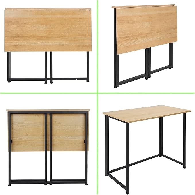 Leopard Outdoor Products Folding Computer Desk for Small Spaces, Space-Saving Home Office Desk, Foldable Computer Table, Laptop Table, Writing Desk, Compact Study Reading Table (Black/Nordic Walnut) - LeafyLoom