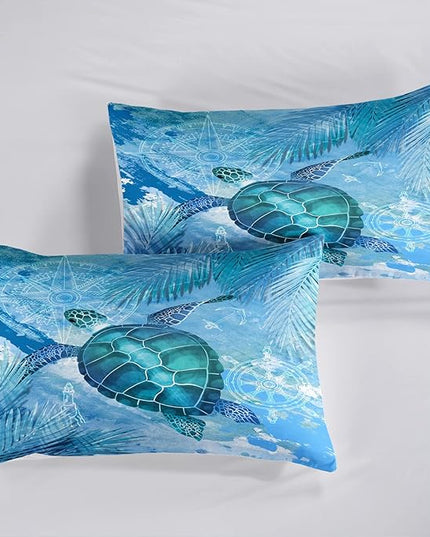 CVHOUSE Sea Turtle Bedding Set,Sea Turtle Comforter Full,Ocean Bohemia Comforter Set for Boys Kids Girls,Ocean Quilt Set with 1 Comforter and 2 Pillow Cases - LeafyLoom