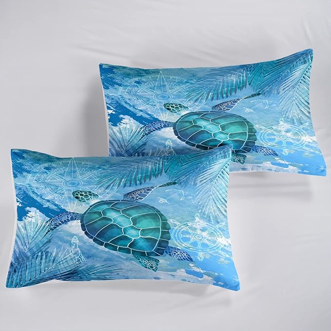 CVHOUSE Sea Turtle Bedding Set,Sea Turtle Comforter Full,Ocean Bohemia Comforter Set for Boys Kids Girls,Ocean Quilt Set with 1 Comforter and 2 Pillow Cases - LeafyLoom