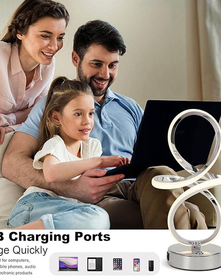 Modern LED Table Lamp, 24W Dimmable Touch Control Desk Lamp Reading Light with 1 USB Charging Ports, 3 Colors, LED Lamp Minimalist Style for Living Room Office Decor Lights - Silver - LeafyLoom