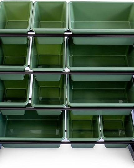 Humble Crew, Army Green Camo Hunter Toy Organizer with 12 Plastic Storage Bins - LeafyLoom