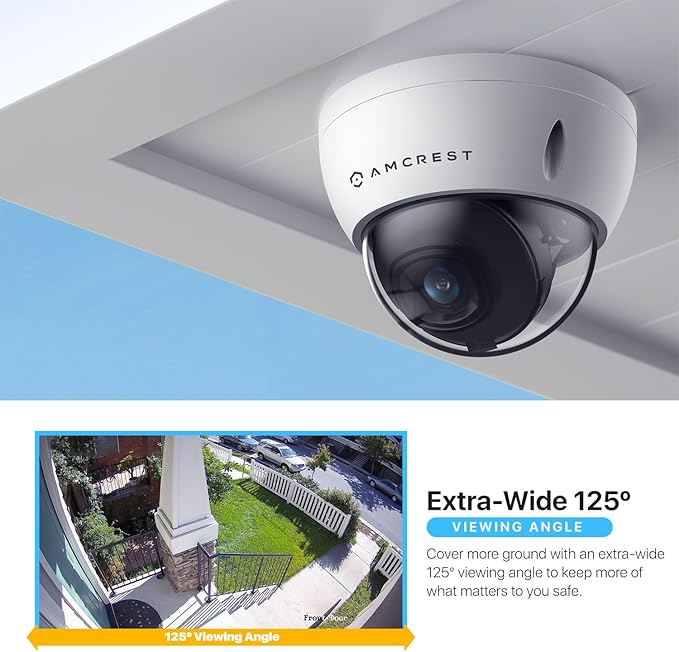 Amcrest UltraHD 4K (8MP) Outdoor Security POE IP Camera, 3840x2160, 98ft NightVision, 2.8mm Lens, IP67 Weatherproof, IK10 Vandal Resistant Dome, MicroSD Recording, White (IP8M-2493EW) Amcrest