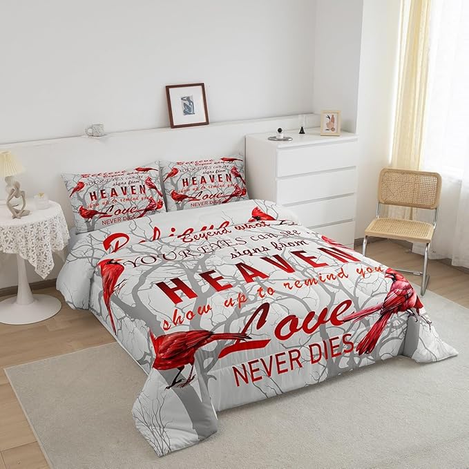 Cardinal Bird Comforter Set King Size Farmhouse Red Birds Bedding Set for Girls Boys Women Men Tree Branches Decor Comforter Nature Comforter with 2 Pillow Case - LeafyLoom