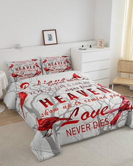 Cardinal Bird Comforter Set Full Size Farmhouse Red Birds Bedding Set for Girls Boys Women Men Tree Branches Decor Comforter Nature Comforter with 2 Pillow Case - LeafyLoom