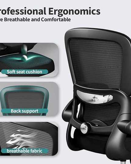 Office Chair - Ergonomic Desk Chair with Adjustable Lumbar Support, Mesh Computer Chair, Executive Chair for Home Office Comfortable Lumbar Support (Black) - LeafyLoom