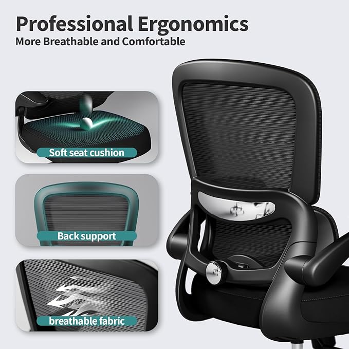 Office Chair - Ergonomic Desk Chair with Adjustable Lumbar Support, Mesh Computer Chair, Executive Chair for Home Office Comfortable Lumbar Support (Black) - LeafyLoom
