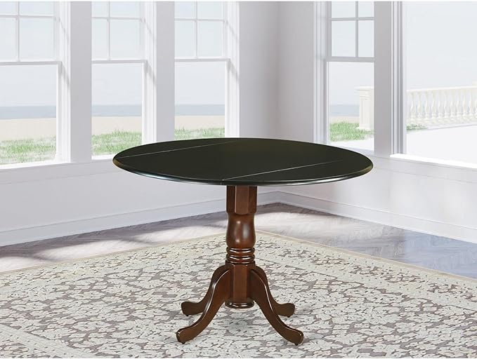 East West Furniture DLT-BMA-TP Dublin Kitchen Table - a Round Dining Table Top with Dropleaf & Pedestal Base, 42x42 Inch, Black & Mahogany - LeafyLoom