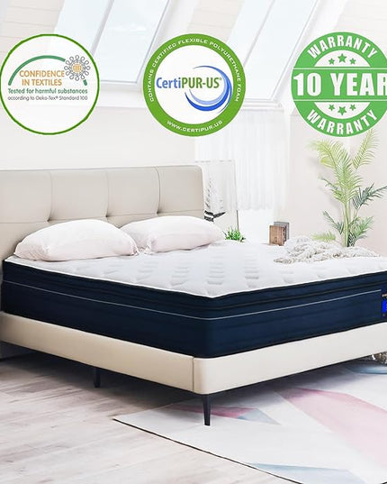 Queen Mattress,14 Inch Gel Memory Foam Hybrid Mattress in a Box,Motion Isolation Individually Pocket Innerspring ,Pressure Relief,Back Pain Relief,Breathable,Medium Firm,Non-Fiberglass Mattress - LeafyLoom