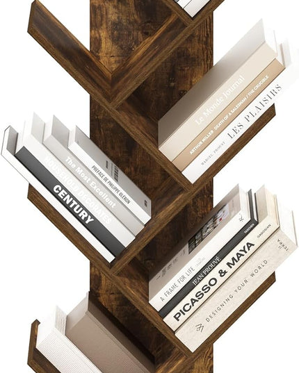 Furinno Tree Bookshelf 7-Tier Floor Standing Tree Bookcase, Amber Pine - LeafyLoom