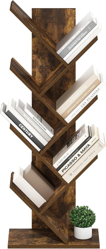 Furinno Tree Bookshelf 7-Tier Floor Standing Tree Bookcase, Amber Pine - LeafyLoom