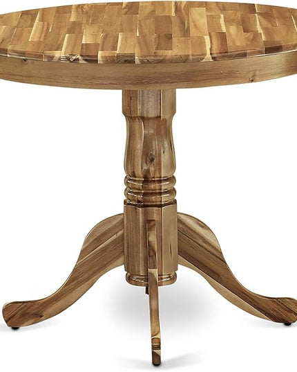 East West Furniture ANGA5-ANA-03 5 Piece Dining Set for 4 Includes a Round Kitchen Table with Pedestal and 4 Brown Linen Fabric Upholstered Parson Chairs - LeafyLoom