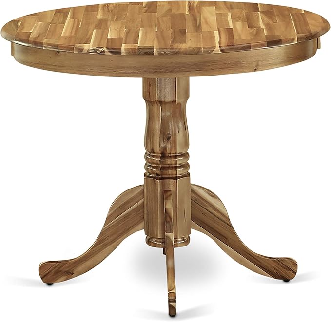 East West Furniture ANGA5-ANA-03 5 Piece Dining Set for 4 Includes a Round Kitchen Table with Pedestal and 4 Brown Linen Fabric Upholstered Parson Chairs - LeafyLoom