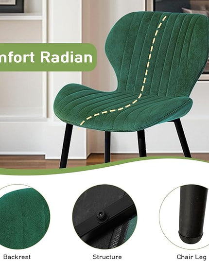 CangLong Dining Chairs Mid Century Modern Leisure Upholstered Metal Legs for Kitchen Living Room, Set of 2, Green - LeafyLoom