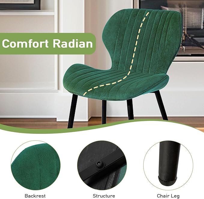 CangLong Dining Chairs Mid Century Modern Leisure Upholstered Metal Legs for Kitchen Living Room, Set of 2, Green - LeafyLoom