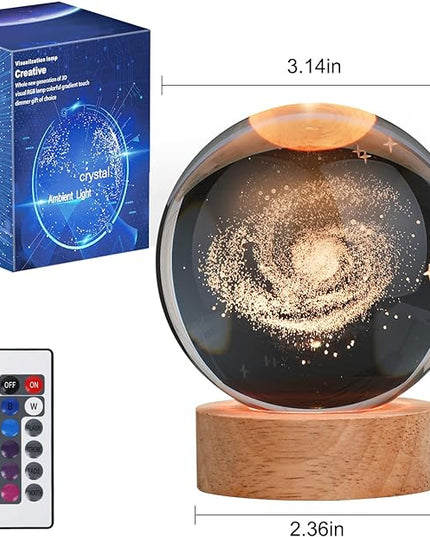 Large 3D Galaxy Crystal Ball Night Light, Crystal Lamp 16 Color Changing with Remote Control for Bedroom Decor, Birthday Gift for Teens Boys and Girls, Galaxy Model - LeafyLoom