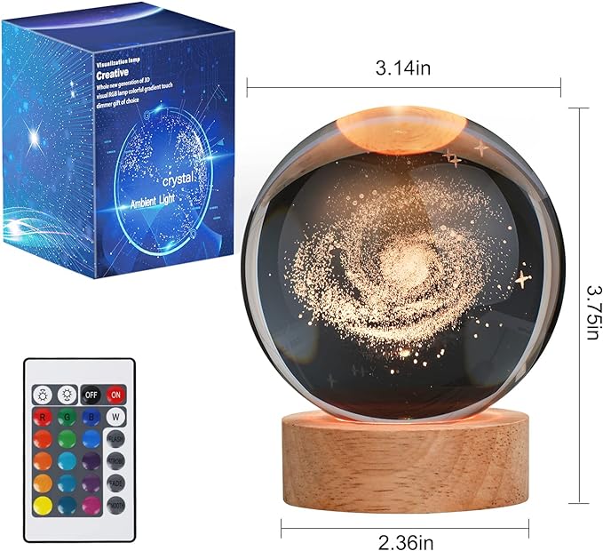 Large 3D Galaxy Crystal Ball Night Light, Crystal Lamp 16 Color Changing with Remote Control for Bedroom Decor, Birthday Gift for Teens Boys and Girls, Galaxy Model - LeafyLoom