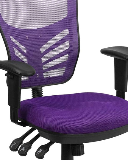 Flash Furniture Nicholas Mid-Back Swivel Office and Gaming Chair, Ergonomic Mesh Office Chair with Adjustable Lumbar Support and Height, Purple - LeafyLoom