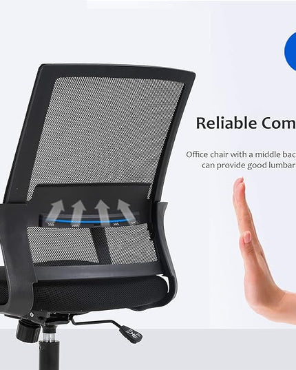 FDW Office Chair Ergonomic Desk Chair Mid-Back Mesh Computer Chair Lumbar Support Comfortable Executive Adjustable Rolling Swivel Task Chair with Armrests,Black - LeafyLoom