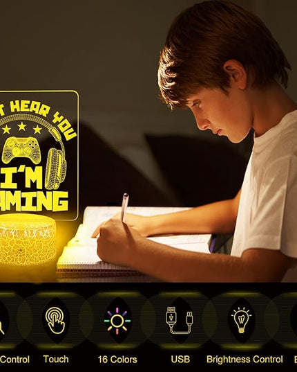 Can't Hear You I'm Gaming Night Light 16 Colors Changing with Remote&Touch Models Bedside Room Video Games Decor 3D Illusion Lamp as Men Gamers Teenagers and Kids Chritmas Birthday Gifts - LeafyLoom