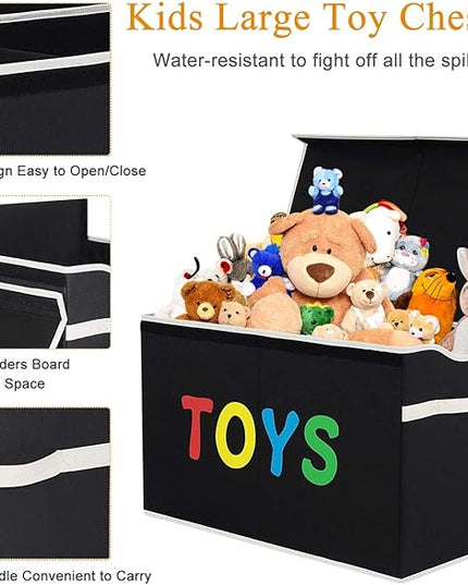 VICTOR'S Toy Storage Organizer - Extra Large Toy Box Chest Storage Boxes Bins Baskets for Kids, Boys, Girls, Nursery Room, Playroom (New Black) - LeafyLoom