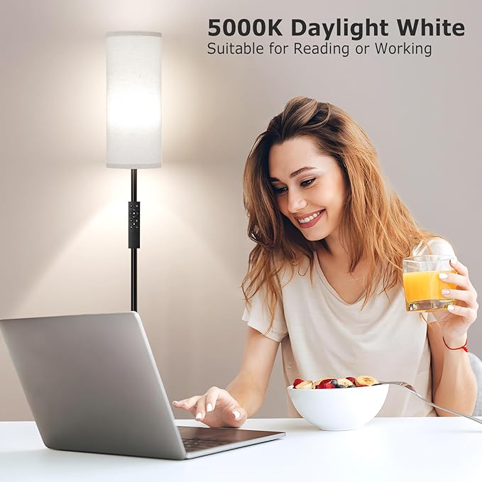 Ambimall 64'' Floor Lamps for Living Room with Remote Control and Stepless Dimmable Colors Temperature & Brightness, 9W Bulb Included(Beige Lampshade & Black Pole) - LeafyLoom