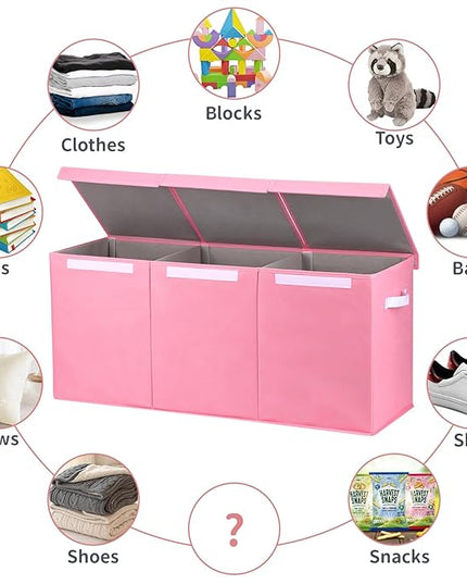 Fixwal Toy Storage Organizer for Girls - Extra Large Toddler Toy Box Kids Toy Chest, Collapsible Removable Divider for Nursery Playroom Bedroom Closet, 36"x12.6"x16" (Pink) - LeafyLoom
