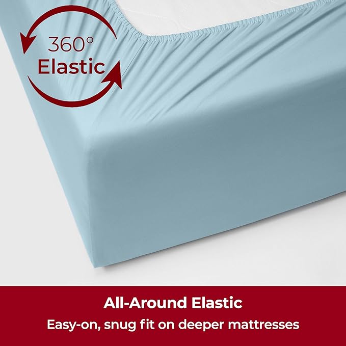 Mellanni Extra Deep California King Sheets - 4 PC Iconic Collection Bedding Sheets & Pillowcases - Hotel Luxury, Ultra Soft, Cooling Bed Sheets - Extra Deep Pocket up to 21 inch (Cal King, Aqua) - LeafyLoom