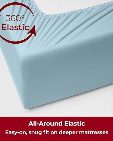 Mellanni Extra Deep Split King Sheets - 5 PC Iconic Collection Bedding Sheets & Pillowcases - Hotel Luxury, Ultra Soft, Cooling Bed Sheets - Extra Deep Pocket up to 21 inch (Split King, Aqua) - LeafyLoom