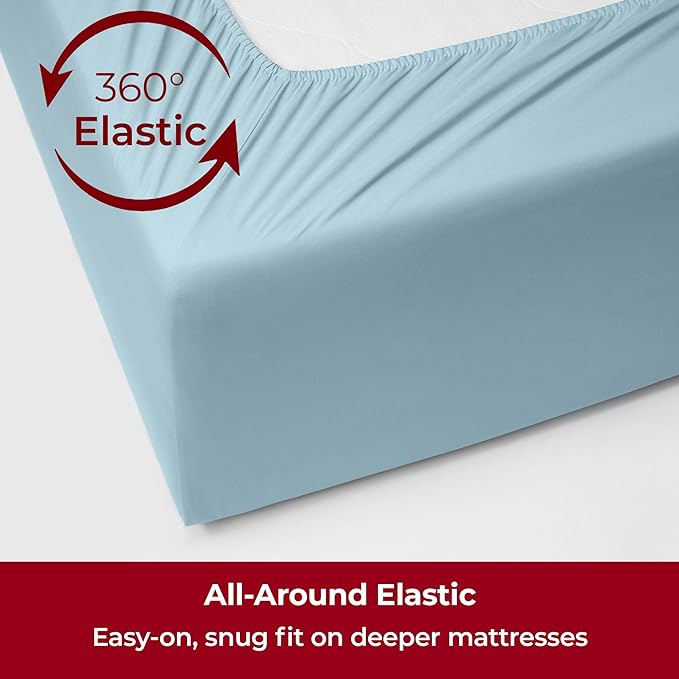 Mellanni Extra Deep Split King Sheets - 5 PC Iconic Collection Bedding Sheets & Pillowcases - Hotel Luxury, Ultra Soft, Cooling Bed Sheets - Extra Deep Pocket up to 21 inch (Split King, Aqua) - LeafyLoom