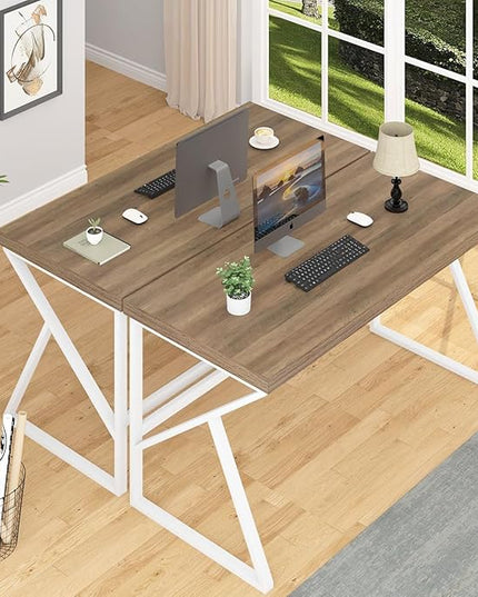 HSH Farmhouse Desk, Modern Home Office Desk, Student Desk for Bedroom Computer Table, Rustic Wood and Metal PC Laptop Computer Desk, Simple Writing Study Gaming Desk Executive Workstation, 55 Inch - LeafyLoom