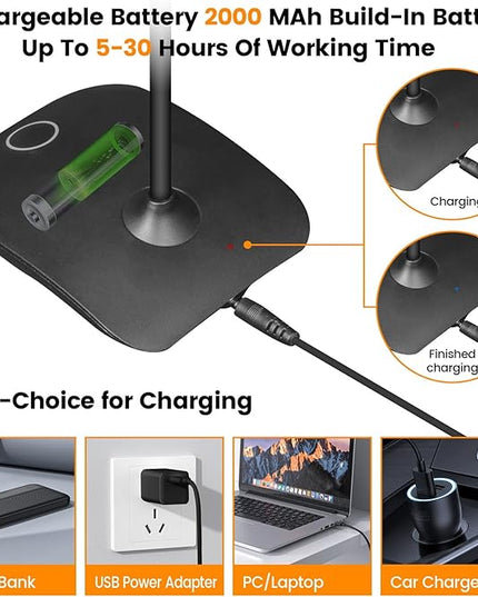Battery Powered Desk Lamp, Portable Lamps Rechargeable 3 Color Modes Touch Control Stepless Dimming, Wireless Desk Lamp with 2000mAh, Small LED Table Light for Dorm Study Office Bedroom,Black - LeafyLoom